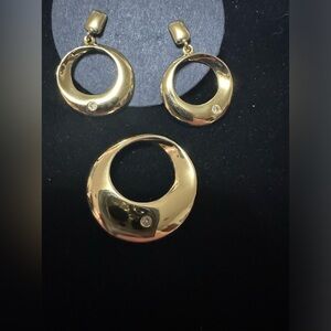 J&CO Jewellery Set Of Dangling Vermeil 925  “o” With CZ Pendent & Earrings